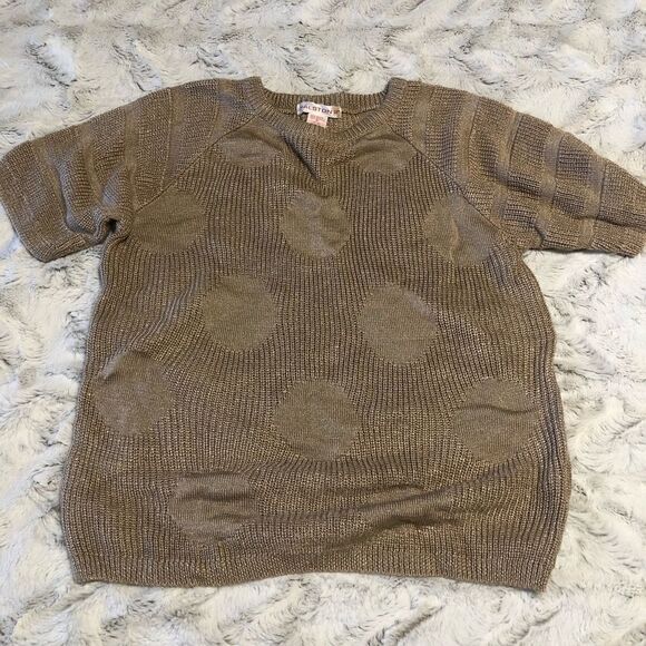 𝅺halston III vintage polka dot weave shimmery short sleeve sweater size S (4-6) - Picture 2 of 9